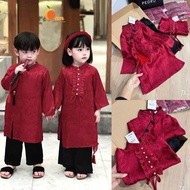 Girls' Ao Dai, Boys' Ao Dai, Super Cute Red Ao Dai Set for Boys and Girls