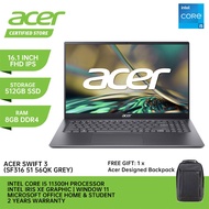 Acer Laptop New Swift 3 56QK ( 16.1 Inch FHD IPS | Intel I5 11300H | 8GB RAM | 512GB SSD | Intel Iris Xe | Window 11 + Ms Office Home &amp; Student | 2 Years Warranty )