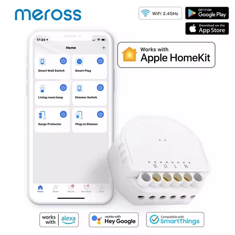 Meross HomeKit WiFi Smart Switch Module 1 Gang 1 Way DIY Light Switch For Apple HomeKit Siri Alexa G