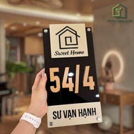 HOUSE NUMBER PLATE. Alcorest material sample Mirror black + Copper emulsion. Embossed house number i