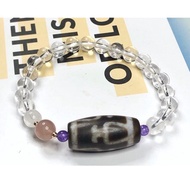 Tibetan Dzi Beads Four Aquarius Dzi Beads With Clear Quartz Bracelet 藏传老矿四宝瓶天珠配白水晶手链28x13.5mm