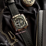 [Original] Alexandre Christie 3030 MCLZBBA Chronograph Square Men's Watch Rosegold Case Black Genuine Leather
