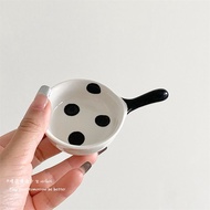 Black and White Polka Dot Plate ins Good-looking Saucer Dish Household Ceramic Seasoning Soy Sauce Vinegar Dish Salad Dish with Handle