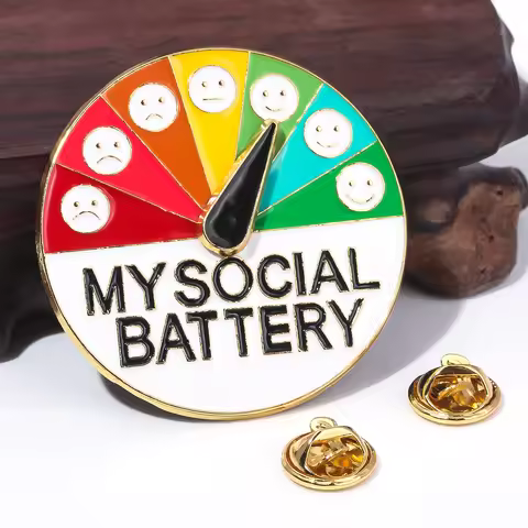 My Social 7 days a week Turntable Pin My Social Battery Power Brooch Mood Expression Badge Party Men