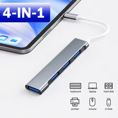 4 In 1 USB HUB Type-C HUB 4 Ports USB 3.0/2.0 Adapter 4 USB-A For Macbook Air IPad Pro Laptops Compu