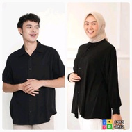 Kemeja Couple Hitam Polos Baju Pasangan Kekinian Bahan Rayon Super Adem