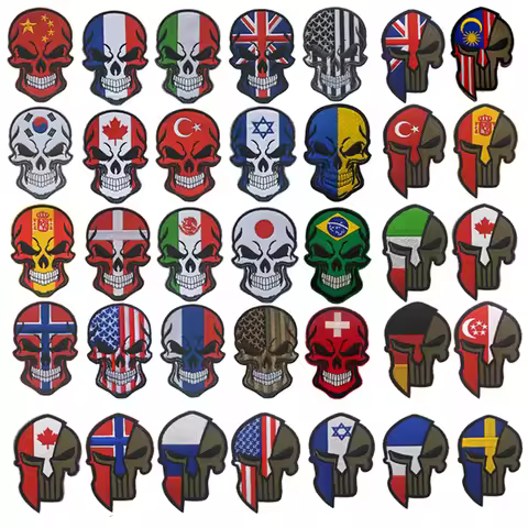 3D Embroidery Spartan Helmet Patch Punisher Flag Patch USA Spain Russia Israel Canada UK Turkey Tact