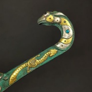 古玩雜項  青銅帶鉤 錯金銀帶鉤 錯金銀鑲松石帶鉤  規格如