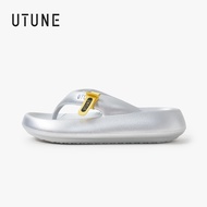 UTUNE Men Silver Slippers Flip Flops Soft Flat Slippers Bright Color Thick Sole Non-slip Rubber Beac
