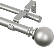 KAMANINA 1 Inch Double Curtain Rod 36 to 72 Inches(3-6 Feet), Antique Silver Curtain Rods for Window