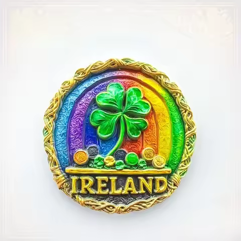 Ireland Clover Fridge Magnet - Lucky 3D Rainbow Circle Souvenir Unique Celtic Gift for Travel & Iris