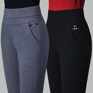 New Style Pants Women Elastic High Waist Casual Pants Elastic Gray Slimmer Look Middle-Aged Women Pa