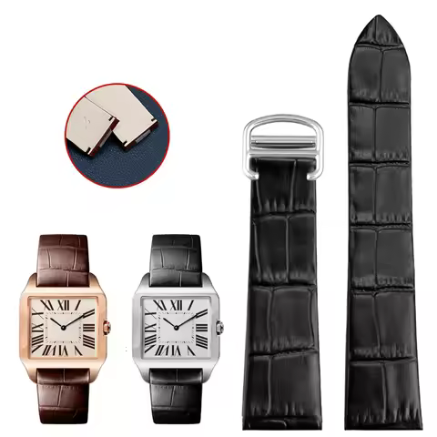 18mm Watchband 21mm for Car-tier Watch W2006951 WH100751 Sandoz Santos Mechanical Cowhide with Steel