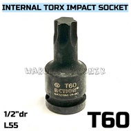ACTION 1/2"DR L55 INTERNAL TORX IMPACT SOCKET - 6pt T60 T70 Impact Star SOCKET Length 55mm