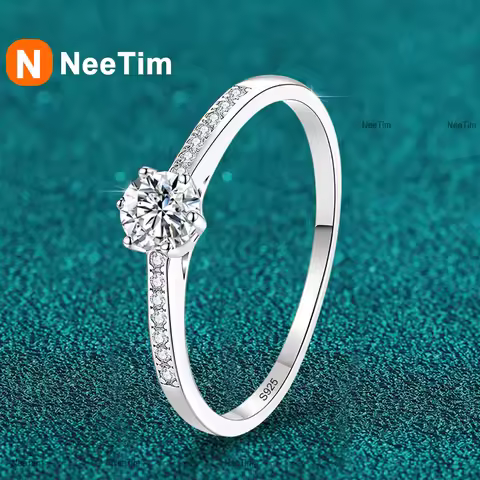 NeeTim 0.3ct 4mm Moissanite Rings for Women Sparkling Gem Band S925 Sterling Silver Eternity Wedding