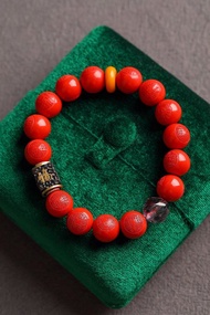 天然原礦硃砂精品紅砂山鬼花錢八卦手鏈含量高達95%以上12mm