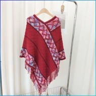 Ethnic Pullover Knitted Shawl Windfall Fringe Shawl Knitted Fringe Shawl Ethnic Pullover Shawl 流苏针织披