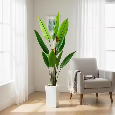 4.8ft /5.7ft Artificial Bird of Paradise Plant Indoor Fake Potted Plant Evergreen with Tall White Pl