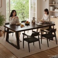Dining Table for Home Use, Black Walnut Color Dining Table with Solid Wood Legs, Large Board Table, 
