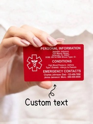 1Pc Custom Medical ID Card For Wallet, Aluminum Engraved Information Card, Emergency Medical Contact