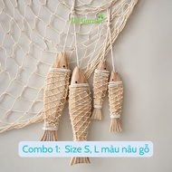 Combo Cá Trang Trí Treo Mặt Dây Gỗ Địa Trung Hải Gỗ Vintage Cá Tay Khắc Trang Trí Nhà Cửa