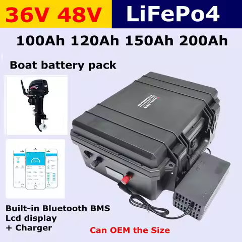 Boat Batterie Lithium LiFePO4 pack, 36V,100Ah 150Ah 200Ah, 48V,100Ah 120Ah, avec Bluetooth, pour Tri