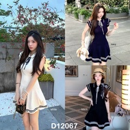 D12067 Sailor Style Knit Mini Dress with Ribbon Korean Flare Short Knit Dress