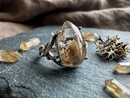 幽靈山、銀鈦花、方解石共生異像水晶 S 925 銀飾