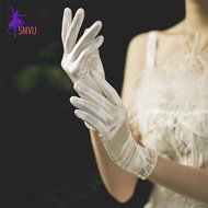 SMVU ถุงมือ กัน แดด ผญ ถุงมือกันแดดuv ถุงมือกัน UV ถุงมือกันแดด หมวดกัน แดด หญิง 1 Pair ถุงมือสั้นๆ ถุงมือผ้าซาตินสีขาวสำหรับงานแต่งงาน ตาข่ายแบบตาข่าย Marie Cat cos ถุงมือลูกไม้ผู้หญิง มารยาทในการ สง่างามเรียบหรู ถุงมือผูกโบว์ ชุดเดรสแต่งงาน