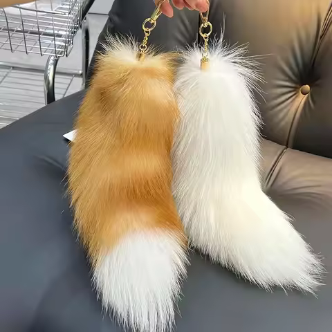 2024 Real Fox Fur Tail Large Long Natural Fur tail Keychain Pendant Cosplay tail Cute Wolf Fox Tail 