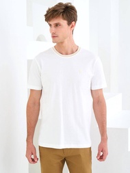 OASIS Vibes เสื้อยืด ผู้ชาย คอกลม เสื้อยืดผู้ชาย cotton100% รุ่น MTC-1809 สีขาว/เบจ  ขาว/กรมท่า  ขาว/เงิน
