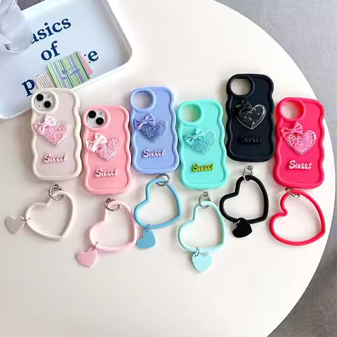 Quicksand Heart Ring Waves Phone Case For iPhone 15 14 Plus 13 12 11 Pro Max X XR XS MAX 6S 6 7 8 15