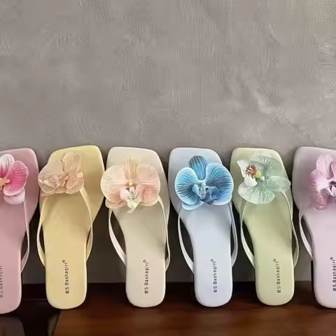 Fashion Sweet Butterfly Orchid Slipper Summer Vacation Flower Flip Flops Out Wear Elegant Women's Sa