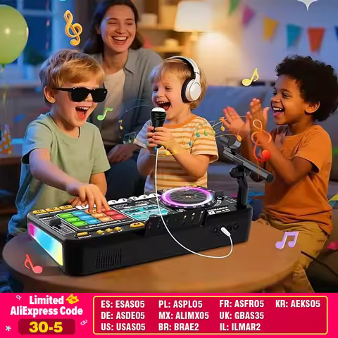 Kid DJ Mixer with Microphone Electronic Piano Keyboard Bluetooth DJ Turntable Controller Musical Ins