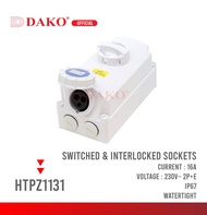 เต้ารับเพาเวอร์ปลั๊กพร้อมสวิทช์อินเตอร์ล็อกกันน้ำ 230V 2P+E IP67 16A และ 32A DAKO HTPZ-1131