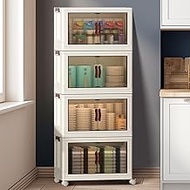 Storage Boxes with Lid, 105 L x 4 Pieces Stackable Plastic Box with Wheels, Storage Drawers with Fro