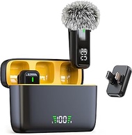 NPTCL 2 in 1 Wireless Lavalier Microphone for iPhone Android - Mini Phone Microphone with 24 H Charg