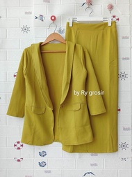 Setelan Blazer Tunik Rok Span Scuba Kekinian