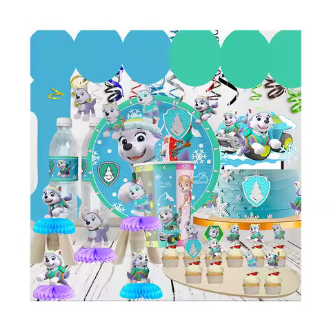 Paw Patrol Snow dog Everest Cartoon Animation Theme Birthday Party Decorations Disposable Sticker Ba
