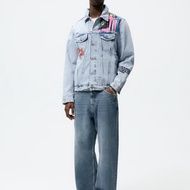 Jaket Jeans Print Denim Jacket Pria Zara Man Original Asli Termurah