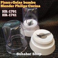 GELAS MILL BUMBU + PISAU BLENDER PHILIPS CUCINA HR 1791 1741