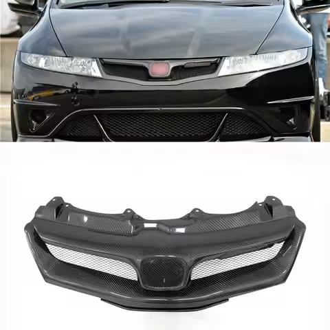TOP FN2 Carbon fiber Or FRP Front car racing Grille For Honda Civic Type R FN2 F With H-logo &Mugen 