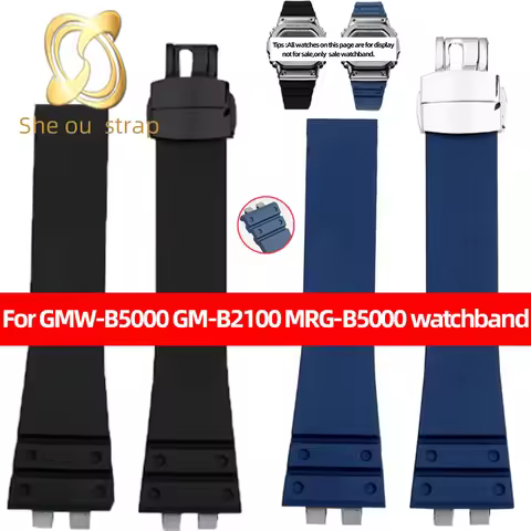 Fluororubber Watch Band For Casio GMW-B5000 GM-B2100 MRG-B5000 Modify Sports Waterproof FKM Rubber W