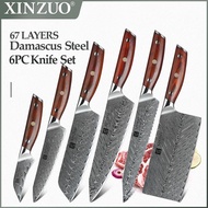 Promo 6 Pcs Kitchen Knife Set Damascus Steel Cleaver Meat Paring