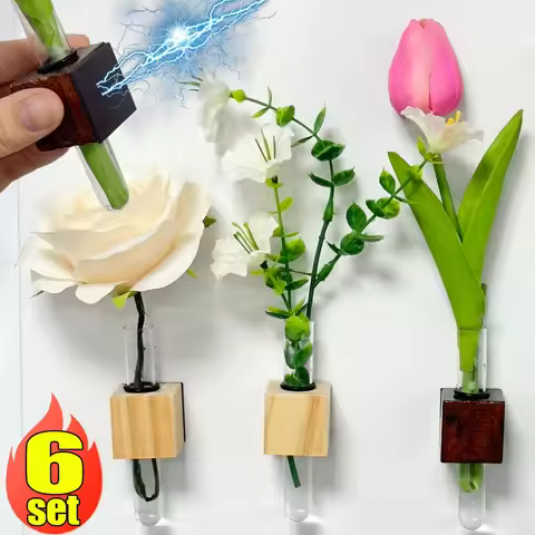 Flower Arrangement Test Tube Set Magnetic Wood Flower Planter Simulation Flower Vase Home Decor Kitc