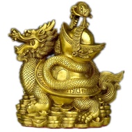 Feng Shui Bronze Statue of Dragon Turtle Carrying Snake, Height 29cm, LxWxH: 27x16x29cm - Weight 3.1