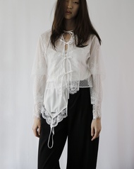 Rotsaniyom Sheer Lace Tie Front Top