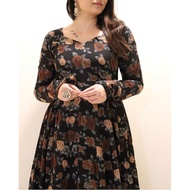 [Ready stock] Black Georgette digital print long gown