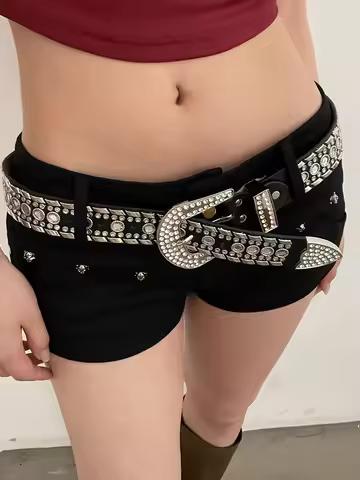 Y2K N Niche Personality Spice Broad Belt Female Adornment 2024 New Style Rhinestone With Pants Fashi