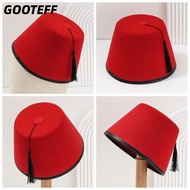 CARAMELOMA Fez Cap, Felt Round Tarboosh Fez Hat, Traditional Red Color Breathable Moroccan Hat Unive